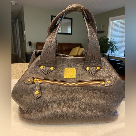 MCM Handbags - MCM Dark Brown Satchel with Gold Details